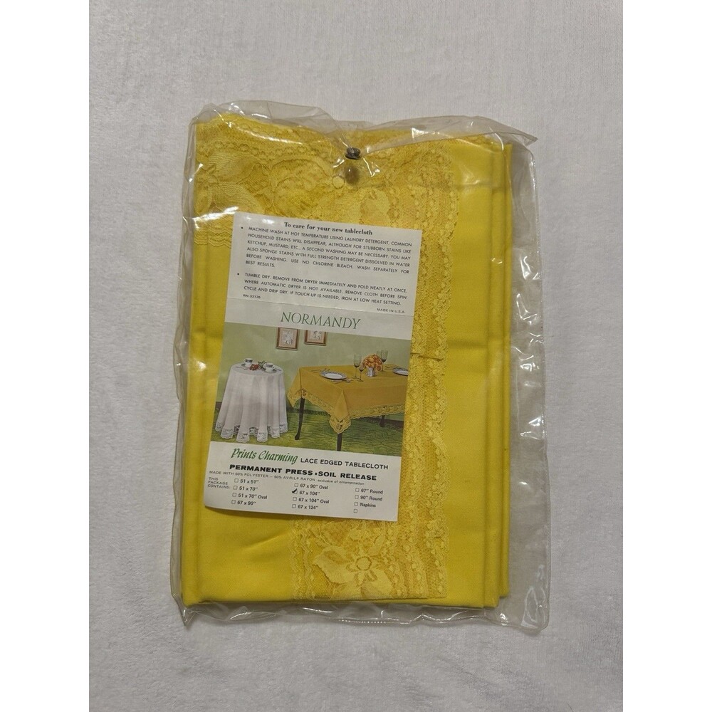 Vintage Normandy Lace Edge Yellow Tablecloth 67 104 Prints Charming Cottagecore